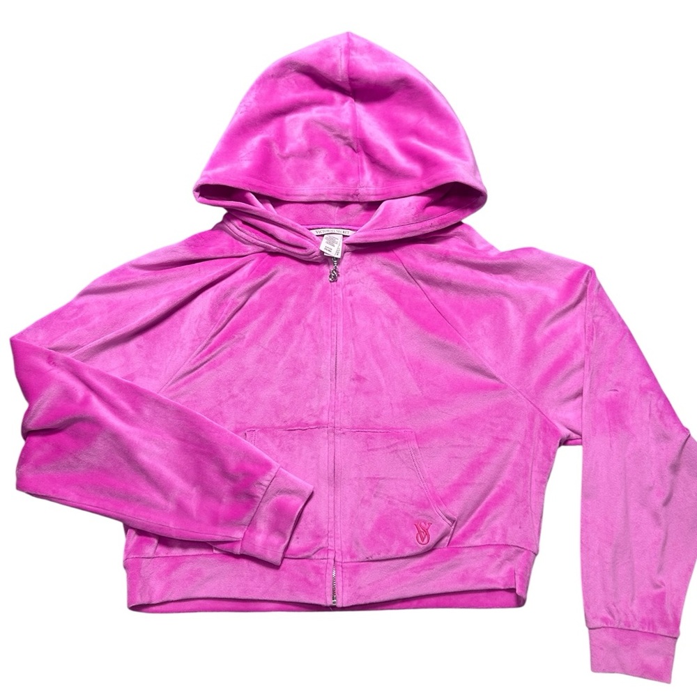 Victoria’s Secret PINK Velour Zip-Up Hoodie Fuchsia size S